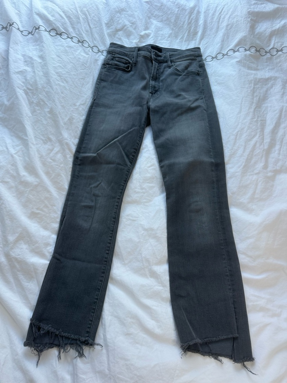 MOTHER Black Frayed-Hem Wide-Leg Jeans